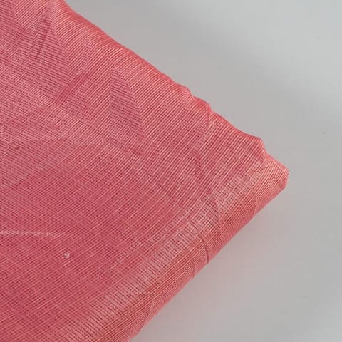 Peachish Pink Color Kota Doria Checks fabric