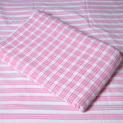 Pink Color Cotton Yarn Dyed Checks and Stripes Fabric Set