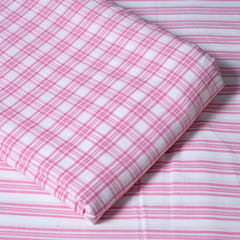 Pink Color Cotton Yarn Dyed Checks and Stripes Fabric Set