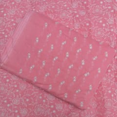 5 Mtr Pink Cotton Kota Doria Thread Embroidered Fabric Set