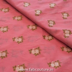 Pink With gold Khadi Cotton Printed Fabric(1.40 meter Piece)