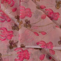 Pink Color Foil Organza Printed Fabric