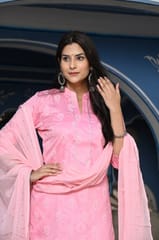Pink Color Printed Jam Cotton Shirt with Cotton Bottom and Printed Chinon Chiffon Dupatta