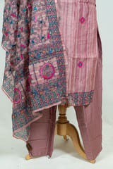 Onion Pink Color Print with Embroidery Dola Silk Shirt with Pant and Silk Embroidered Dupatta