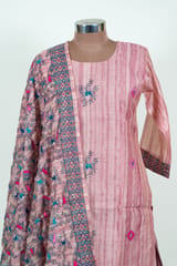 Onion Pink Color Print with Embroidery Dola Silk Shirt with Pant and Silk Embroidered Dupatta