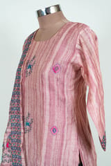 Onion Pink Color Print with Embroidery Dola Silk Shirt with Pant and Silk Embroidered Dupatta