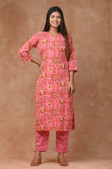 Baby Pink Color Cotton Printed Shirt with Cotton Printed Bottom and Chiffon Printed Dupatta