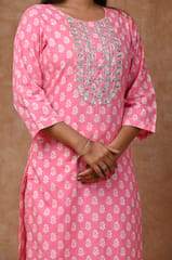 Pink Color Cotton Printed Shirt with Cotton Printed Bottom