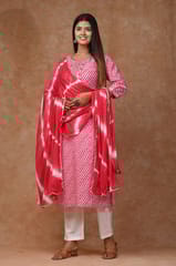 Pink Color Cotton Printed Shirt with Cotton Printed Bottom and Chiffon Printed Dupatta