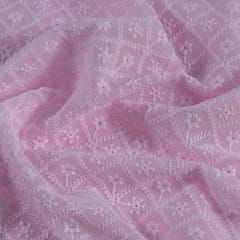 Pink Color Georgette Chikan Embroidered Fabric (1Meter Piece)