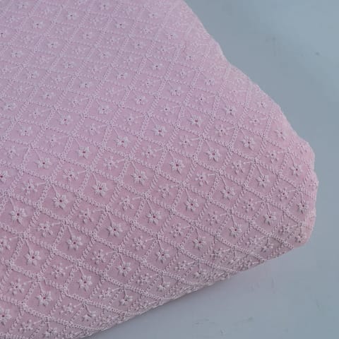 Pink Color Georgette Chikan Embroidered Fabric (1Meter Piece)