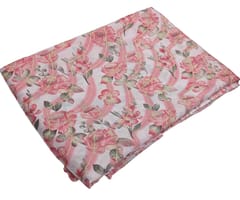 White With Pink Floral, Curve Lines Muslin Print Fabric