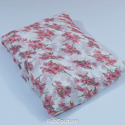 Pink Colour Georgette Printed Fabric (1Meter Piece)