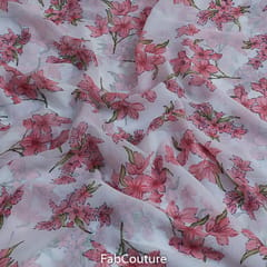 Pink Colour Georgette Printed Fabric (1Meter Piece)