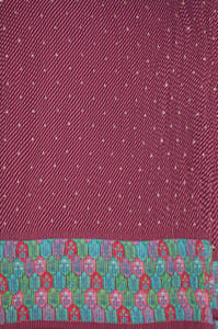 Onion pink Color Embroiderd Georgette Pleated Printed Fabric with Green Border