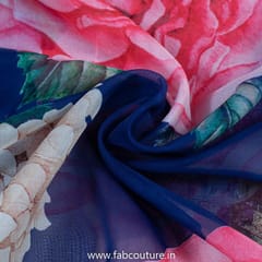 Royal Blue Tabby Silk Digital Printed Fabric