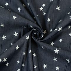 Blue Color Denim Star Printed Fabric