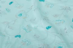 Blue color linen cotton Printed Fabric