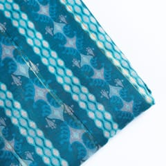 Sky Blue Muslin Zari Strips With Digital Print(1.50Mtr Piece)