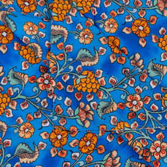 Blue Color Floral Pure Muslin Printed Fabric
