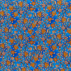 Blue Color Floral Pure Muslin Printed Fabric