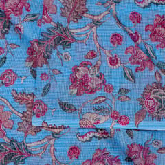 Sky Blue Color Kota Digital Printed Fabric