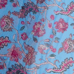 Sky Blue Color Kota Digital Printed Fabric