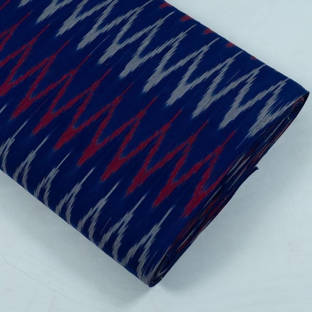 Blue with Red White Ikat Fabric