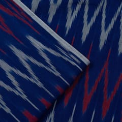 Blue with Red White Ikat Fabric