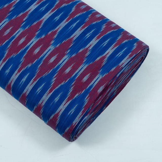 Blue with Maroon Ikat Fabric