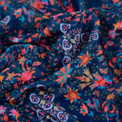 Blue Color Velvet Digital Printed Fabric