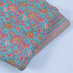 Grey and Blue Color Cotton Printed Fabric Set