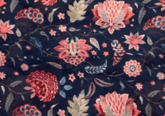 Dark Blue Multicolor Floral Printed Chiffon Fabric
