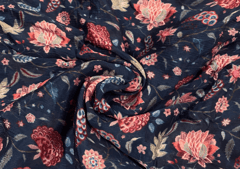 Dark Blue Multicolor Floral Printed Chiffon Fabric