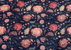 Dark Blue Multicolor Floral Printed Chiffon Fabric