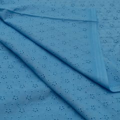 Sky Blue Color Cotton Chikan Embroidered Fabric