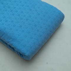 Sky Blue Color Cotton Chikan Embroidered Fabric
