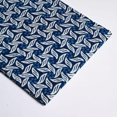 Blue Color Daboo Leaf Printed Fabric