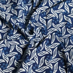 Blue Color Daboo Leaf Printed Fabric
