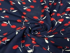 Imported Georgette Navy Blue Cherries