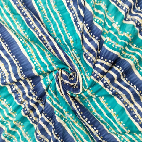Blue Shades Stripes Printed Rayon Fabric