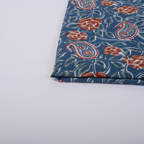 Greyish Blue Color Cotton Printed Fabric
