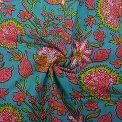 Sea Blue Color Cotton Printed Fabric