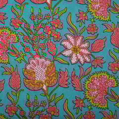 Sea Blue Color Cotton Printed Fabric