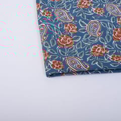 Greyish Blue Color Cotton Printed Fabric
