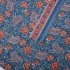 Greyish Blue Color Cotton Printed Fabric