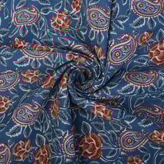 Greyish Blue Color Cotton Printed Fabric