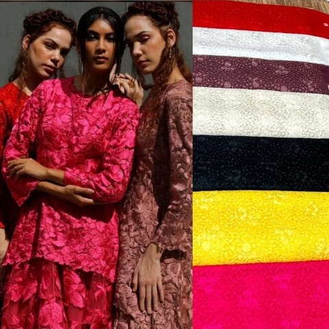 Net Mono Tone Thread Embroidered Fabric