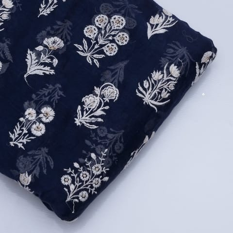 Navy Blue Color Mal Chanderi Embroidery