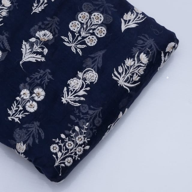 Navy Blue Color Mal Chanderi Embroidery